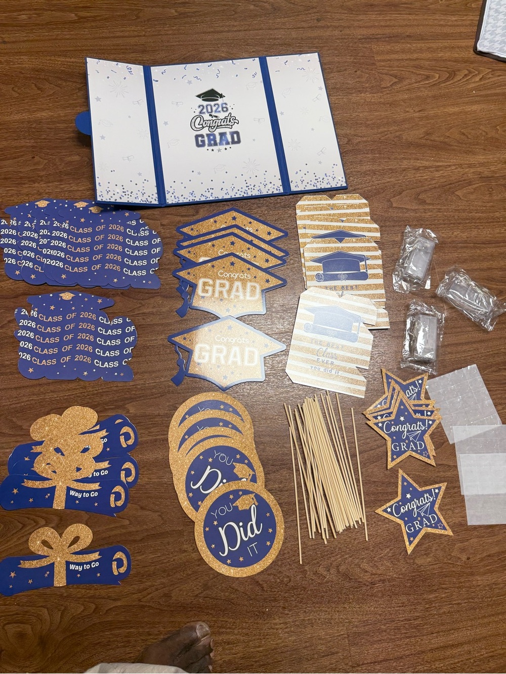 Blue & Gold Graduation Party Kit - Congrats Grad Decorations